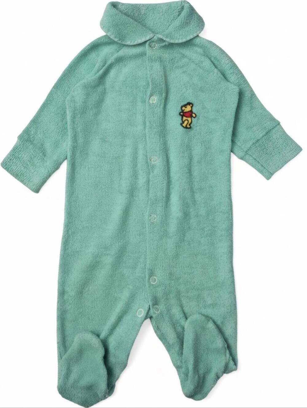 VTG 70s Sears Winnie The Pooh Mint Green Terry Cloth Footie Sleeper Newborn